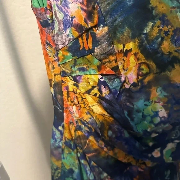 Suzi Chin For Maggy Boutique Abstract Watercolor Print Sheath Silk Dress‎ Size 6 - Picture 3 of 11